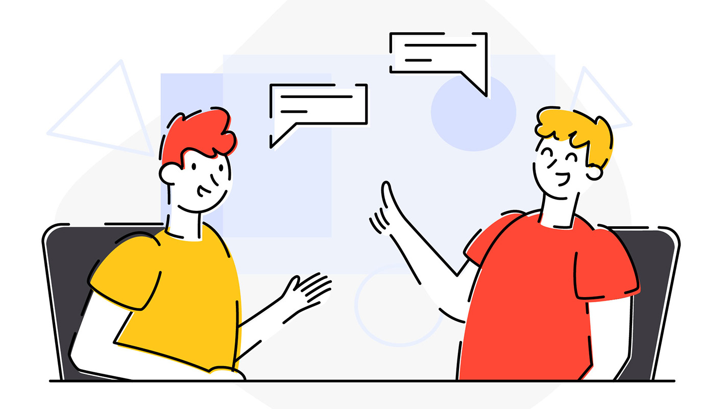 Artwork of two people having well-organized project communication