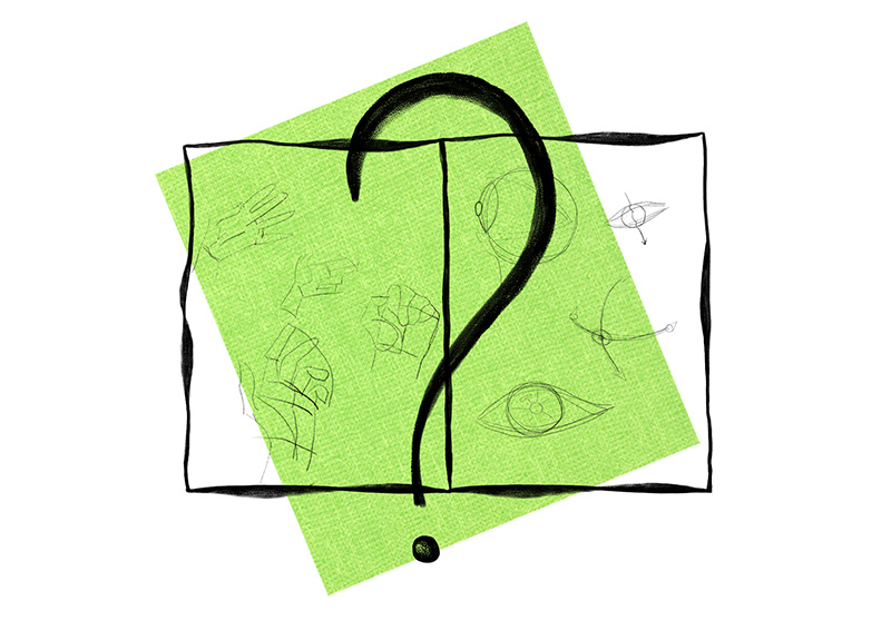 graphical question mark design on the green background