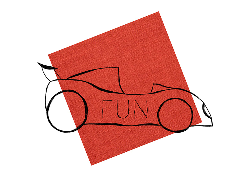 Fun car sketch drawing on red background