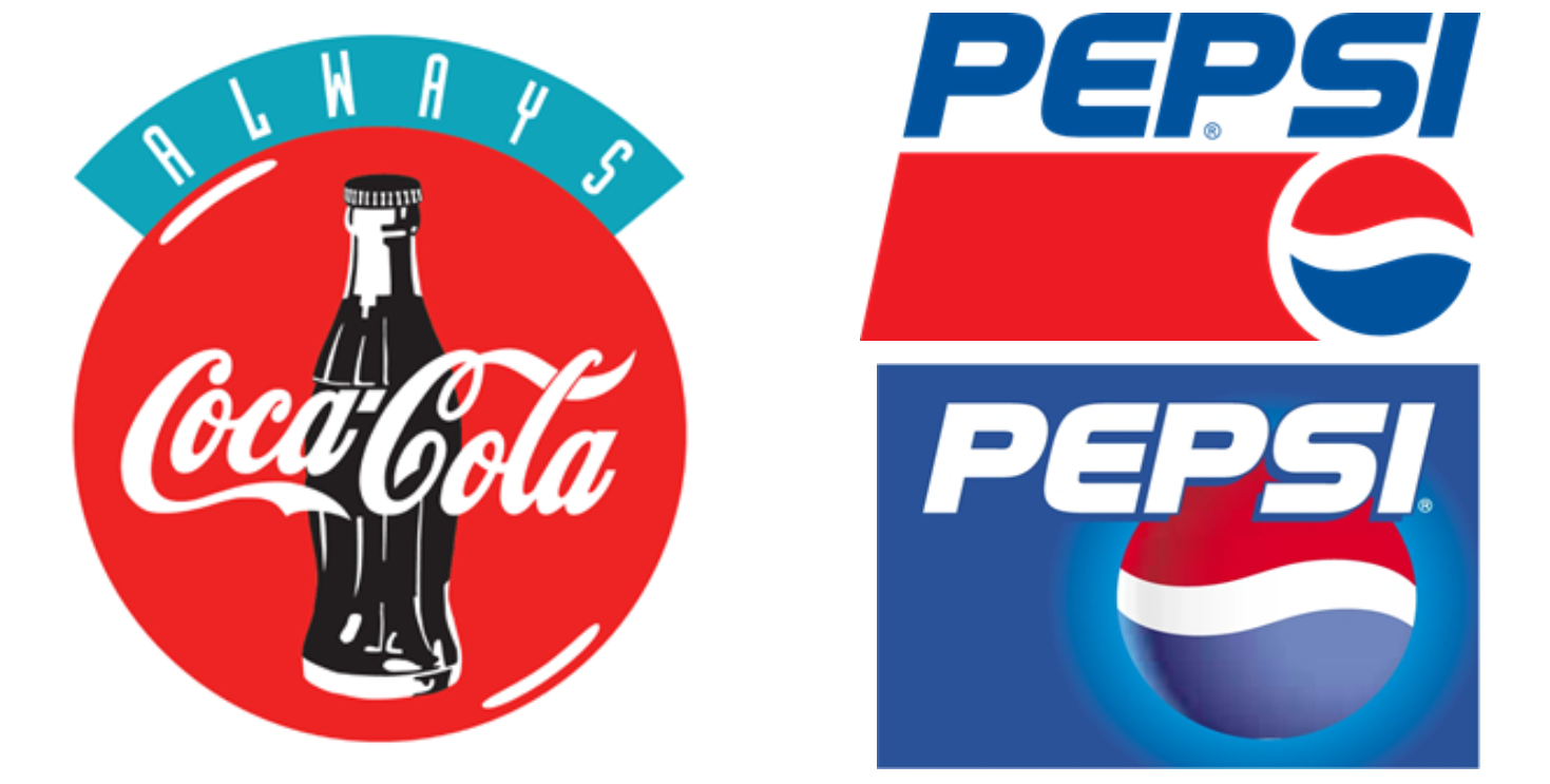 Coca-Cola and Pepsi logos in the 90s