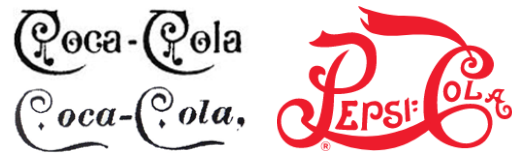 Coca-cola and Pepsi logos in 1895-1905