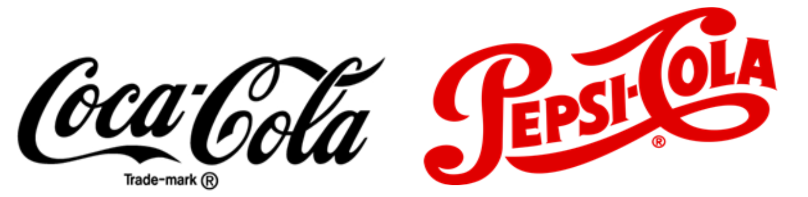 Classic Coca-Cola and Pepsi-Cola logos in the 40s