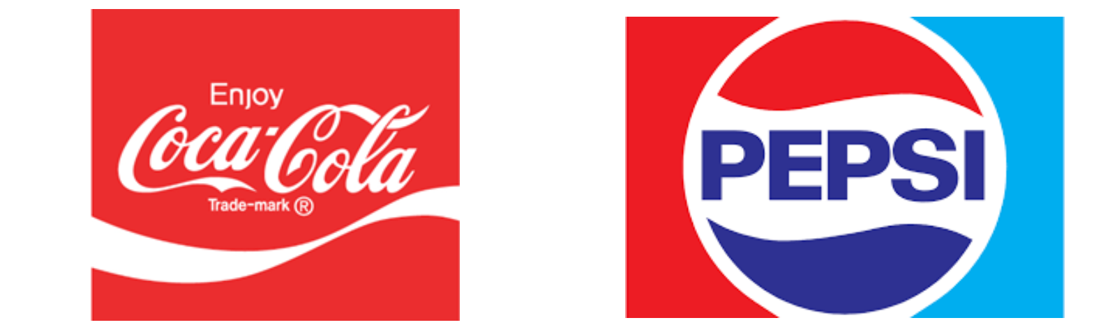 Coca-Cola and Pepsi-Cola logosin the 70s