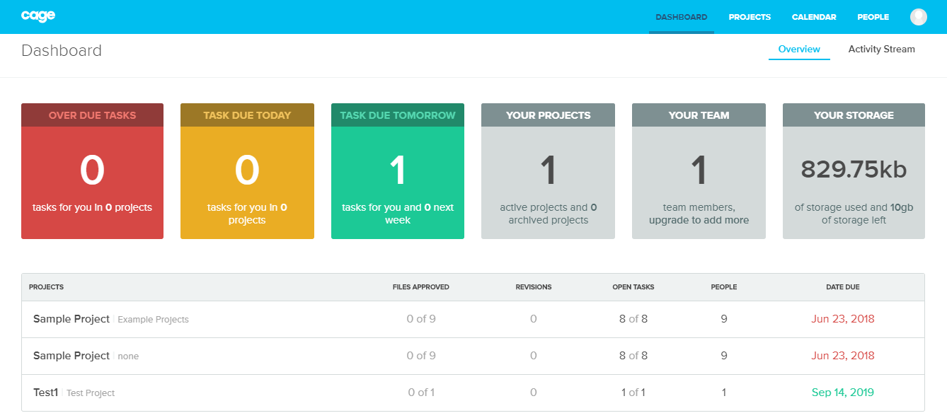 Cage app dashboard screenshot