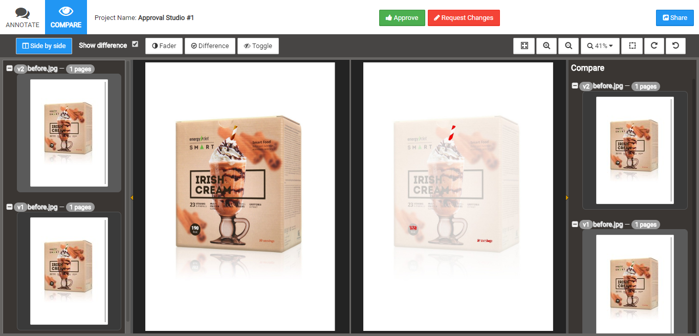 Approval Studio compare tool screenshot