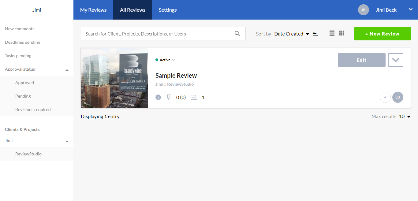 Review Studio dashboard screenshot