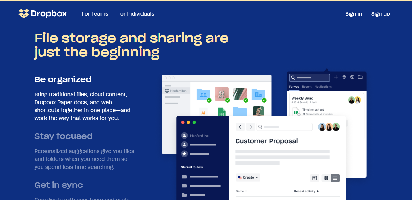 DropBox homepage