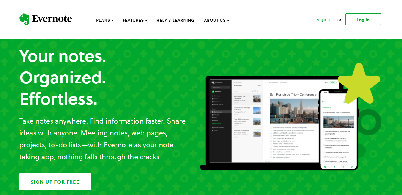 Evernote homepage