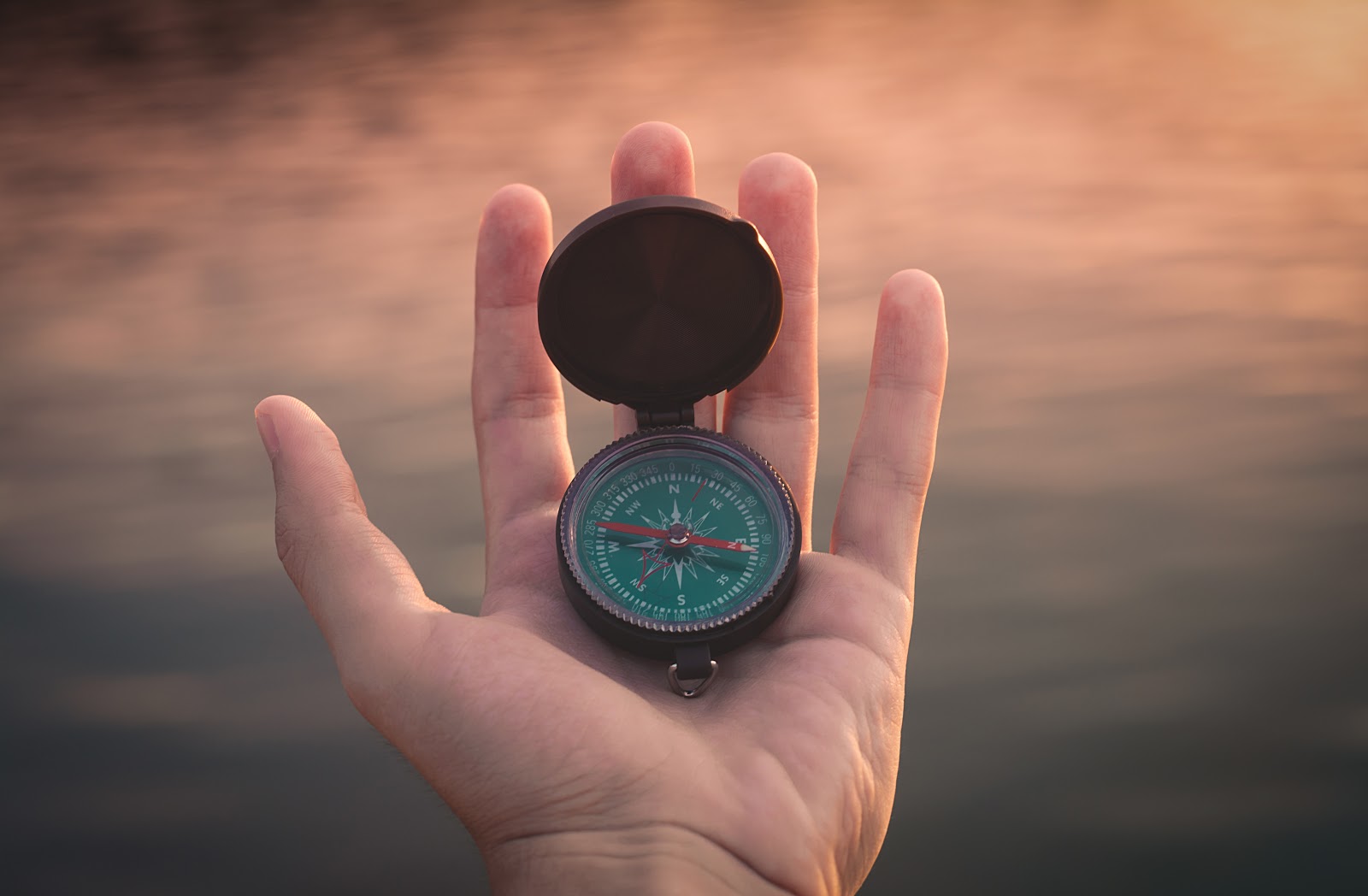 3D illustration of man's arm holding compass