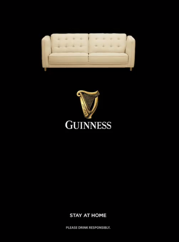 Guiness promoting staying at home by sofa picture