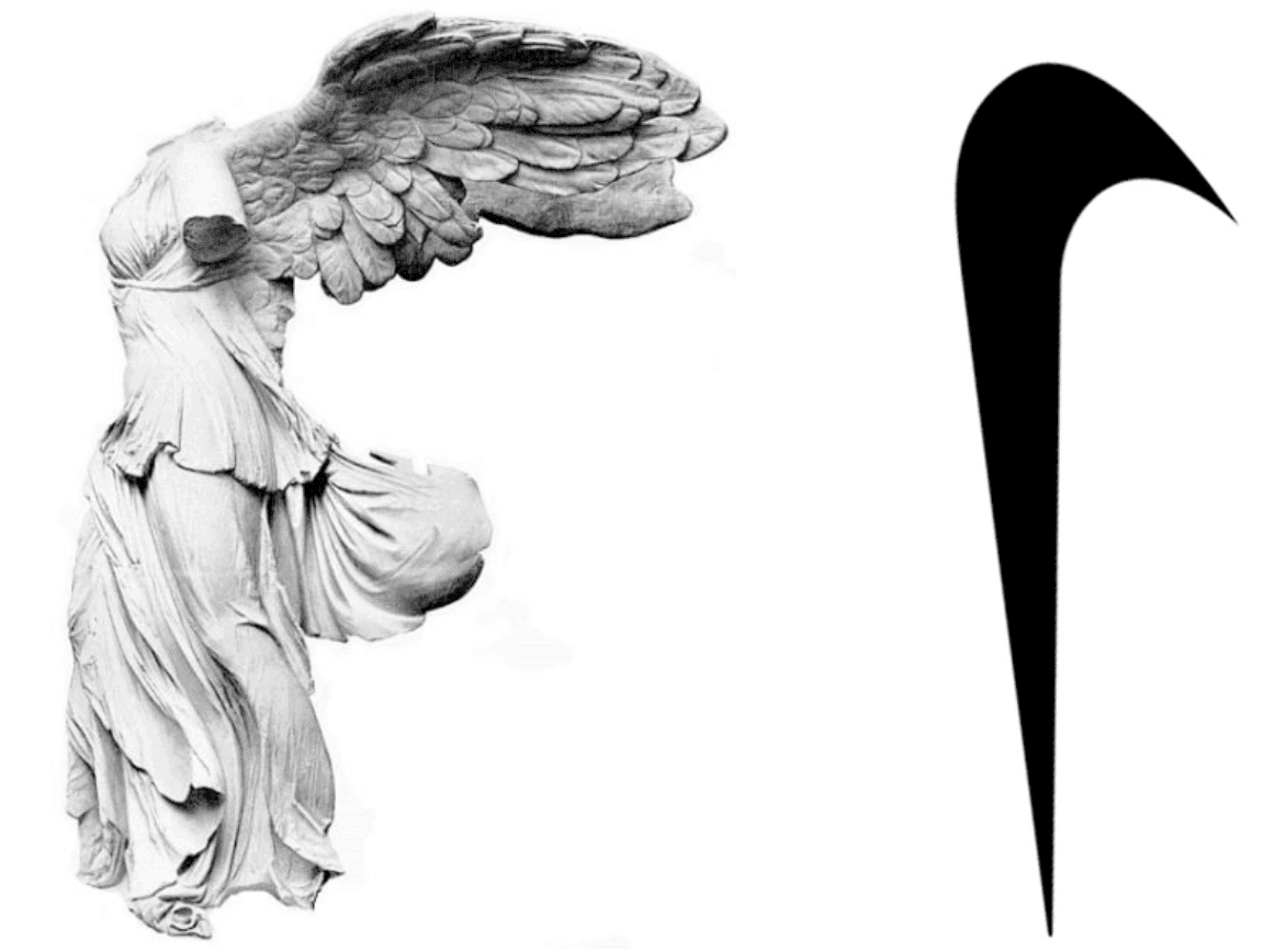 Comparison of the goddess' statue with the swoosh. Never would have guessed!