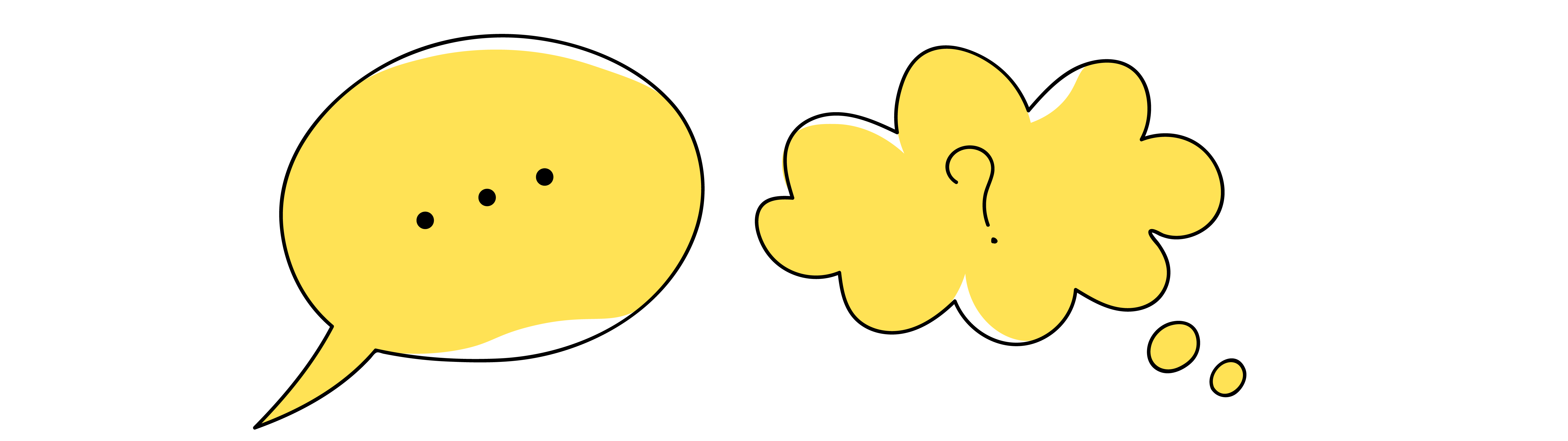 An outline illustration of 2 yellow speech bubbles.