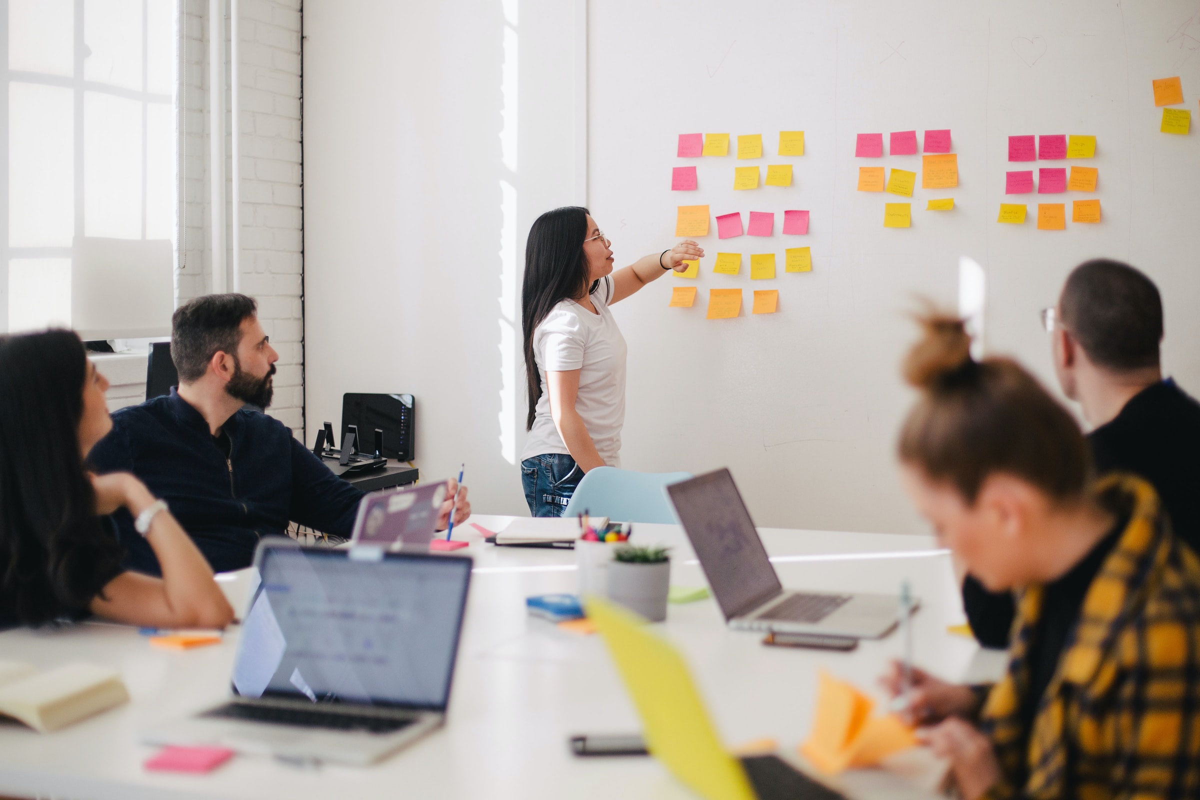 A team in an office discussing the project