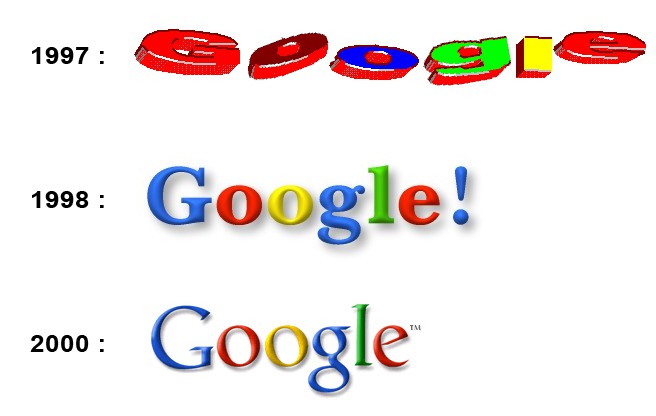 Early Google logo design variations.