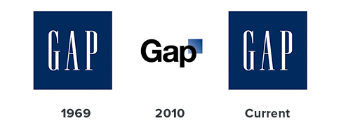 GAP company after 2010 changed logo back to its 1969 version 