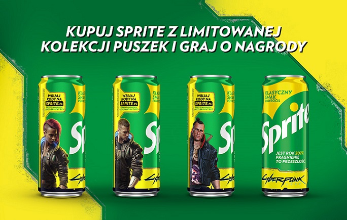 Four Sprite cans with different characters on them