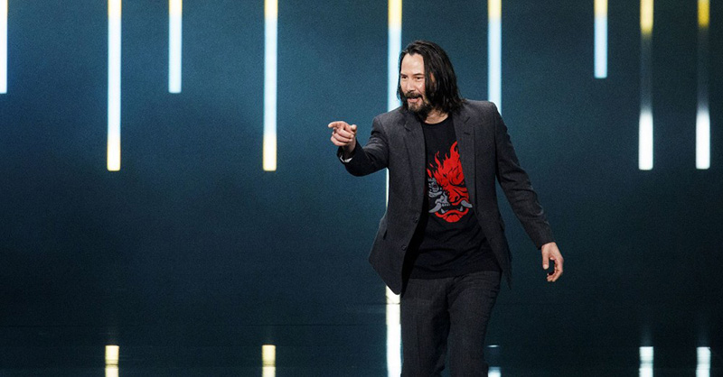 Keanu Reeves pointing at the crowd saying "You're breathtaking!"