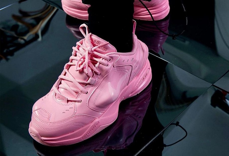Pink Nike Air Monarch IV sneakers collaborate with Martin Rose