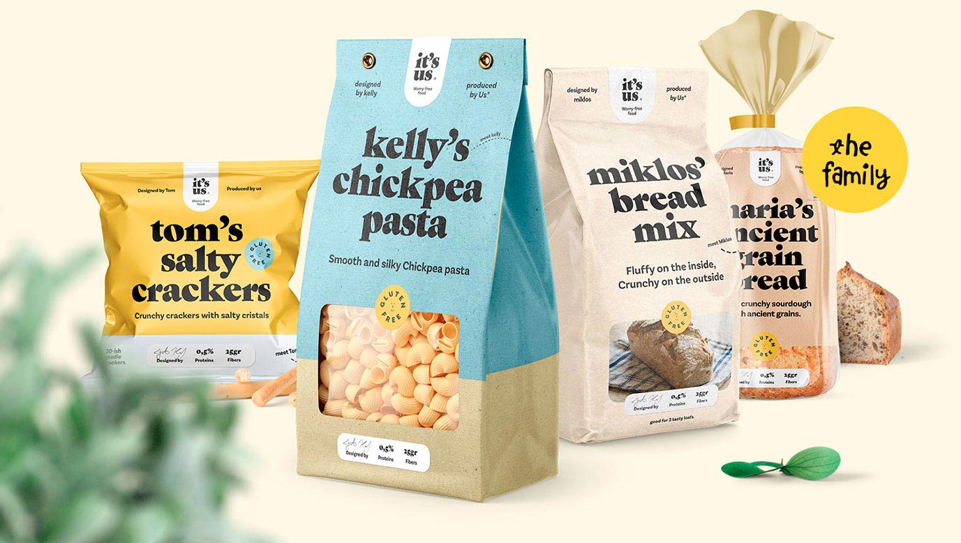 Kelly's chickpea pasta packaging design by Stef Hamerlink