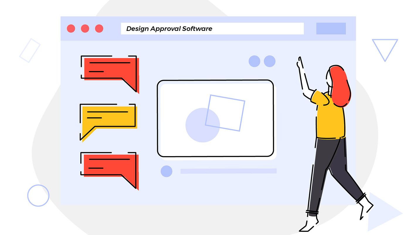 Artwork of a person looking for design approval software solution