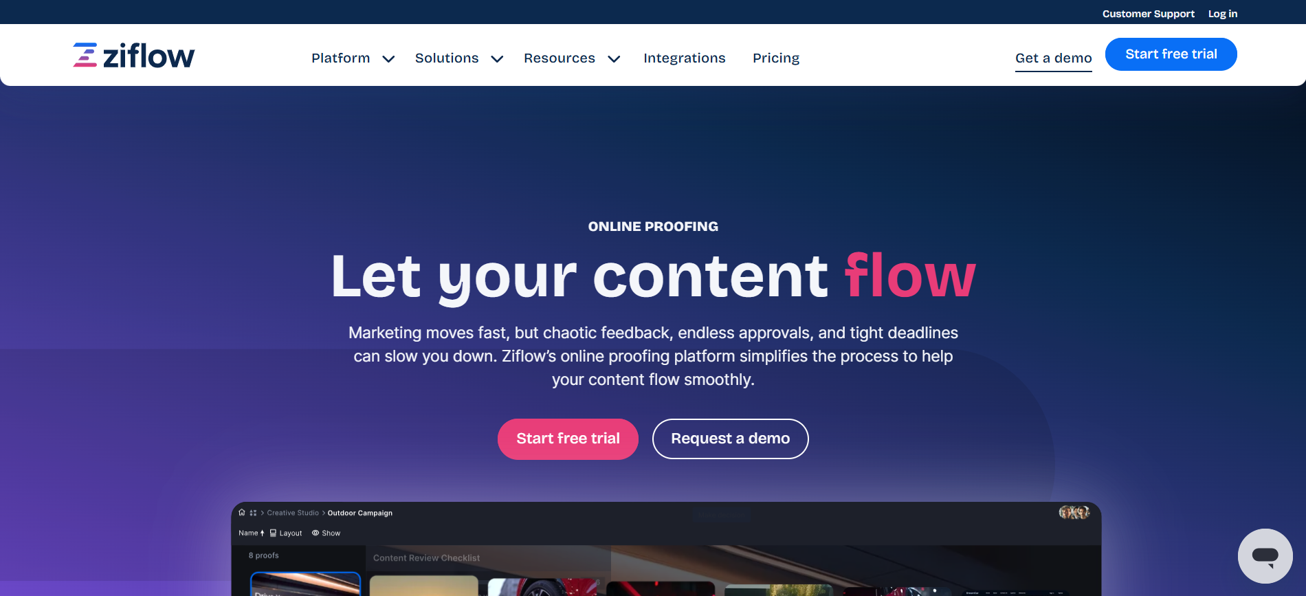 Página de inicio de Ziflow