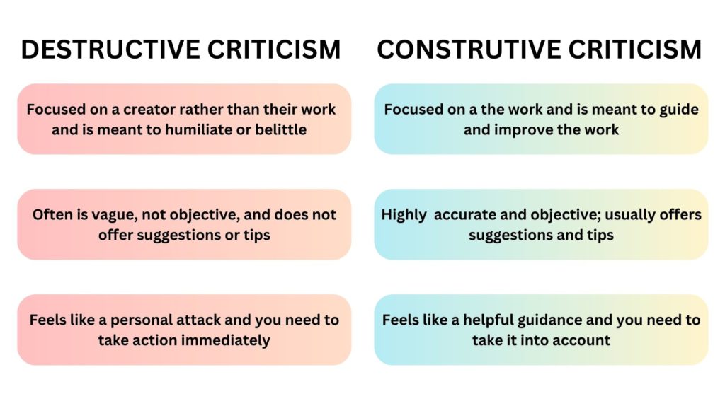 Description of the differences between destructive and constructive criticism