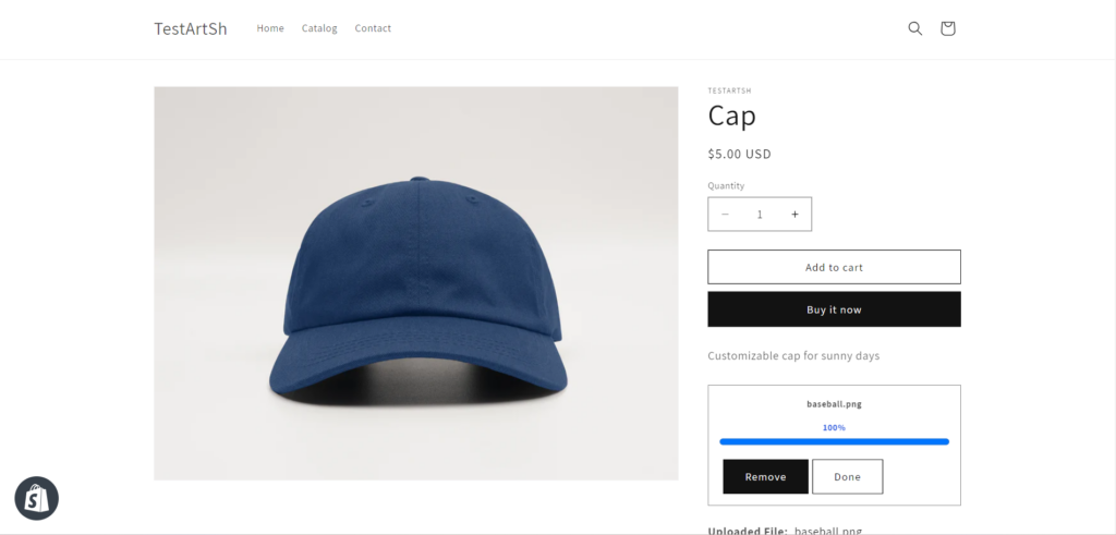 Shop listing with the cap