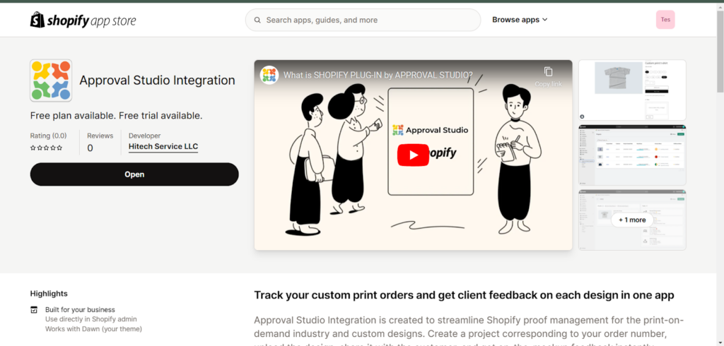 Approval Studio's page in Shopify app store