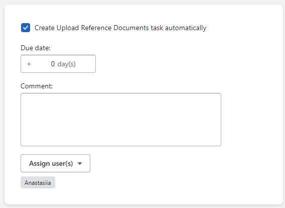 Upload Reference Document task menu