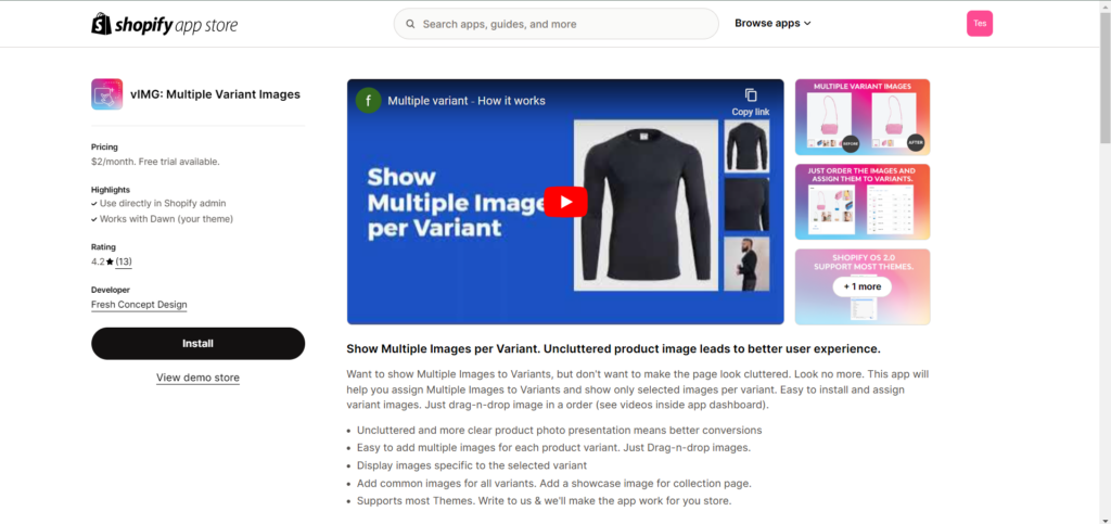 vIMG: Multiple Variant Images listing in Shopify app store