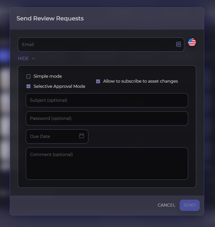 External Review Request menu where you can enable Selective Approval Mode