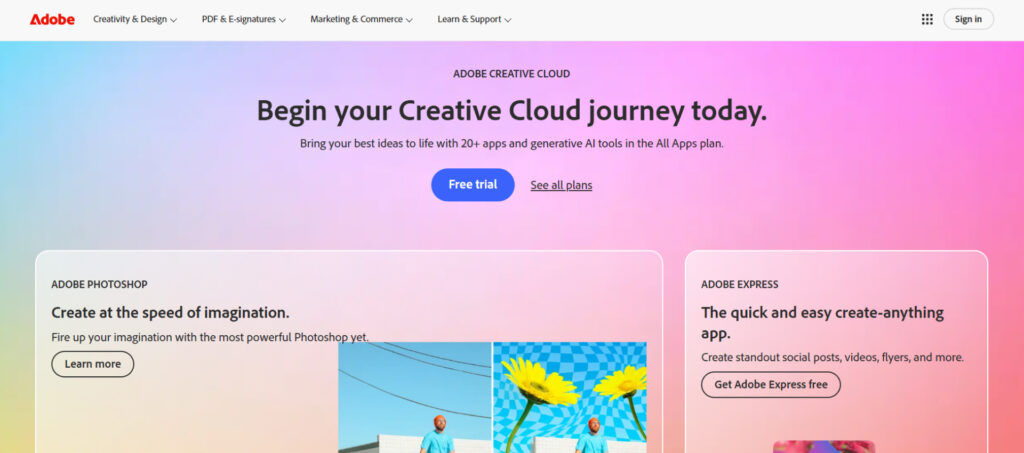 Adobe CC homepage screen screenshot