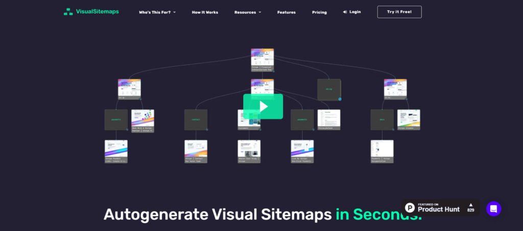 Visualsitemaps homepage screen screenshot