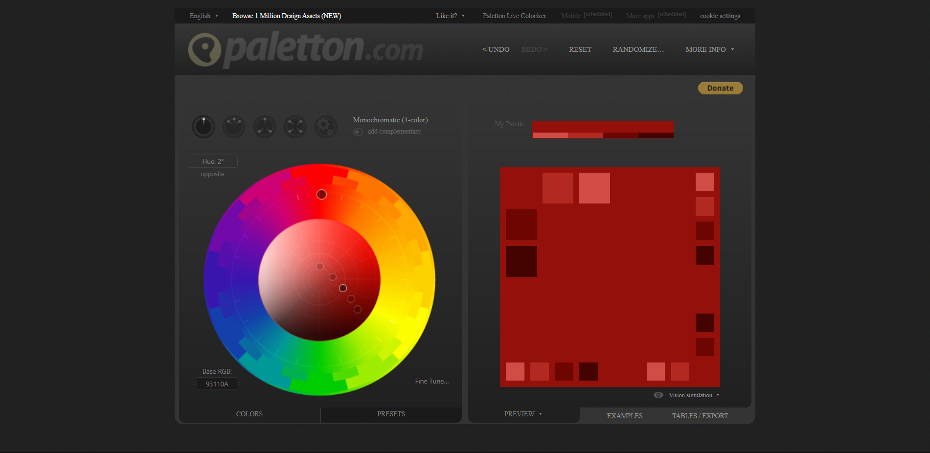 Paletton interface