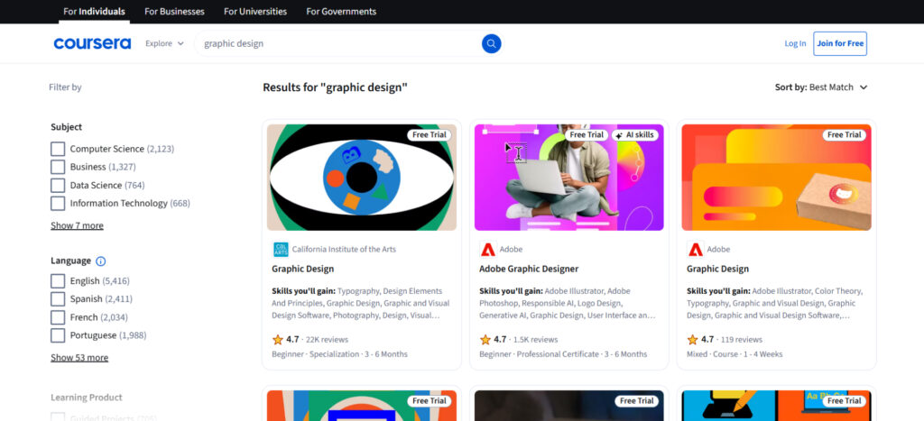 Coursera-Schnittstelle