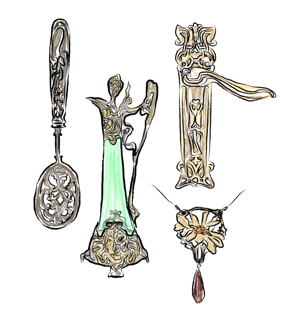 Illustration von Jugendstil-Schmuckstücken