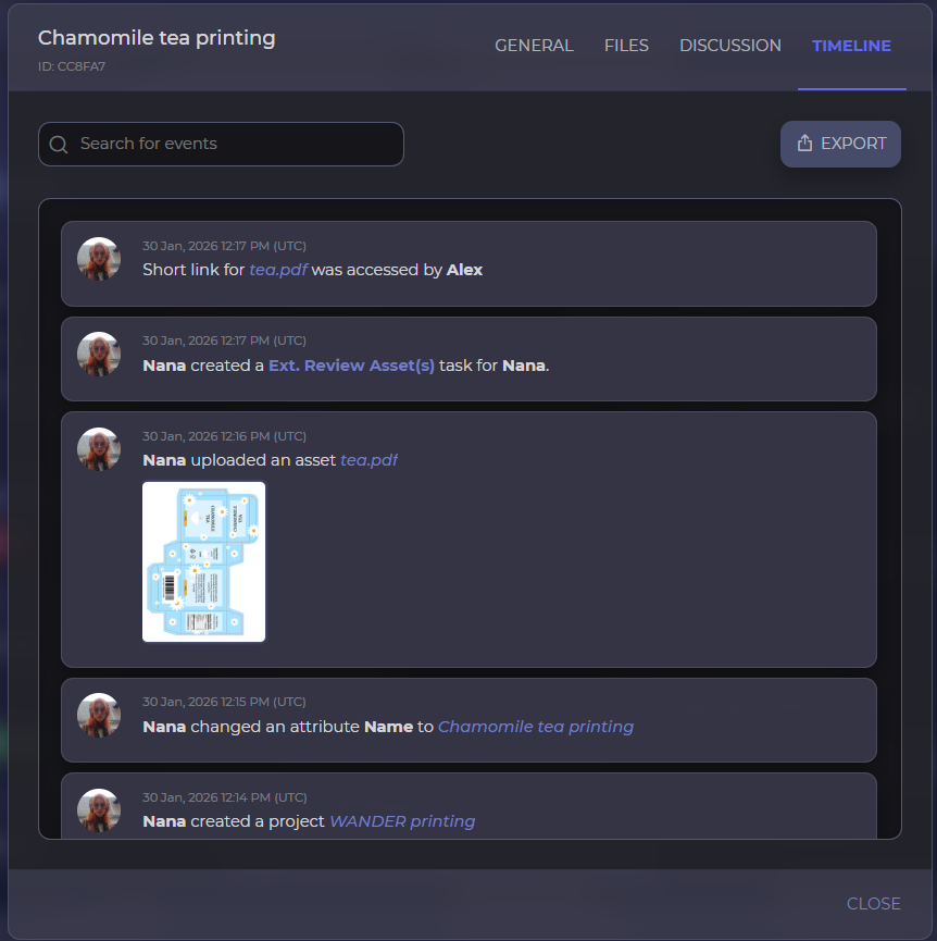 You can see who accessed the asset and which medium was used/