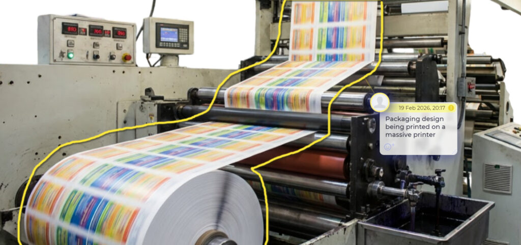 packaging design being printed on a printing machine