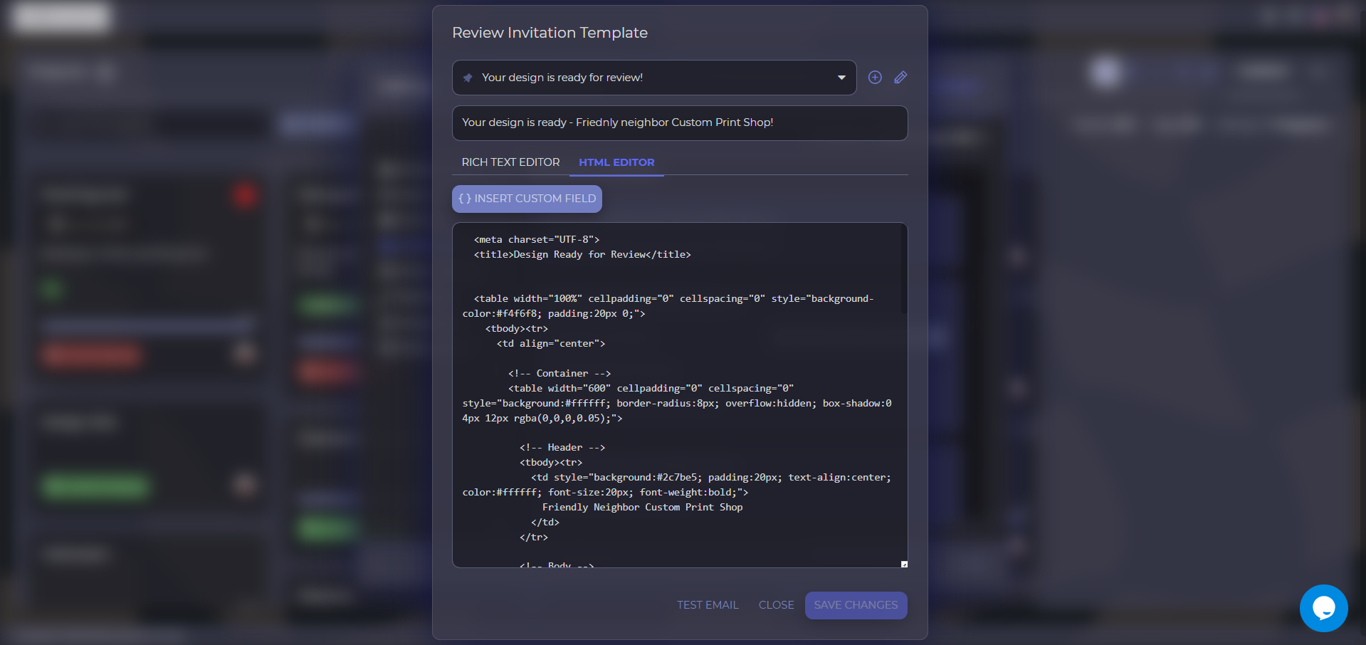 Editor de correos electrónicos HTML en Approval Studio