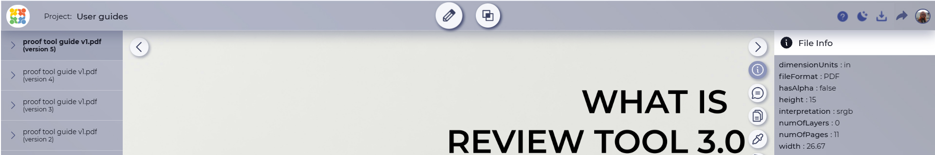 Approval Studio zeigt die Version deutlich an und ermöglicht es, die neueste Version ohne Komprimierung herunterzuladen.