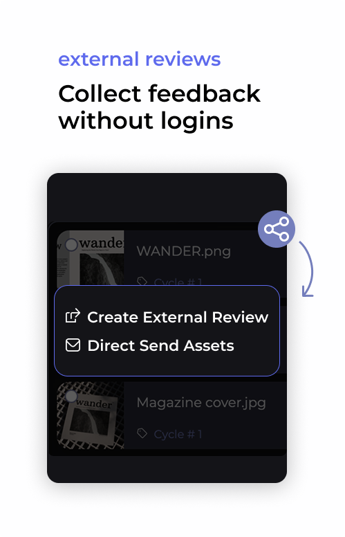 External review menu with share options.