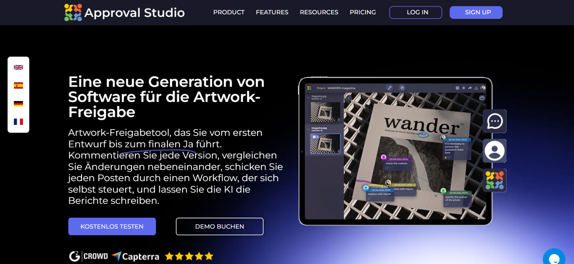 Landingpage von Approval Studio