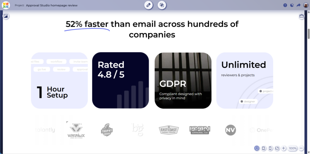 approval studio homepage in the review tool