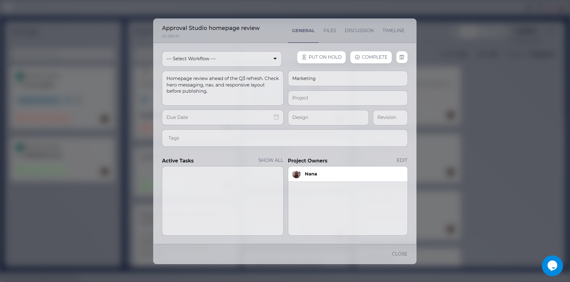 ApprovalStudio project menu
