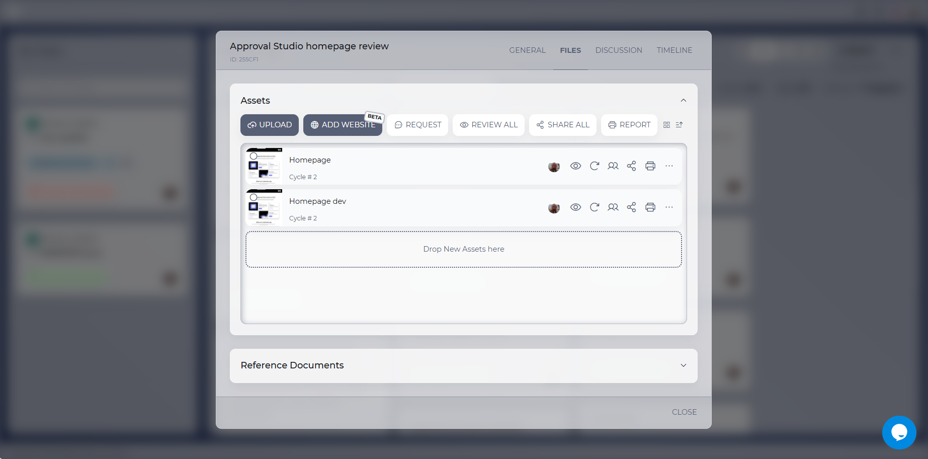 asset menu in approval studio