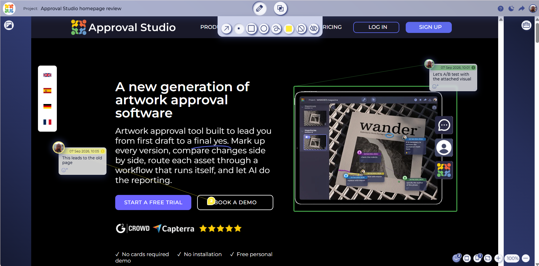 review tool functionality for proofing websites