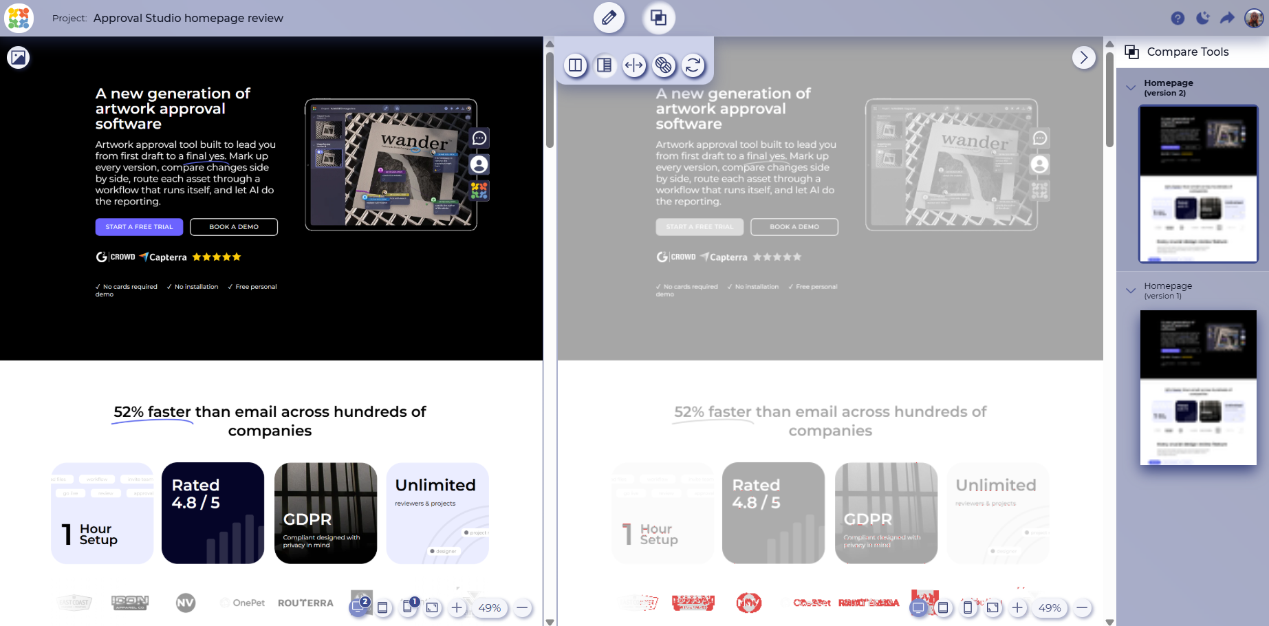 approval studio compare modes for website proofing