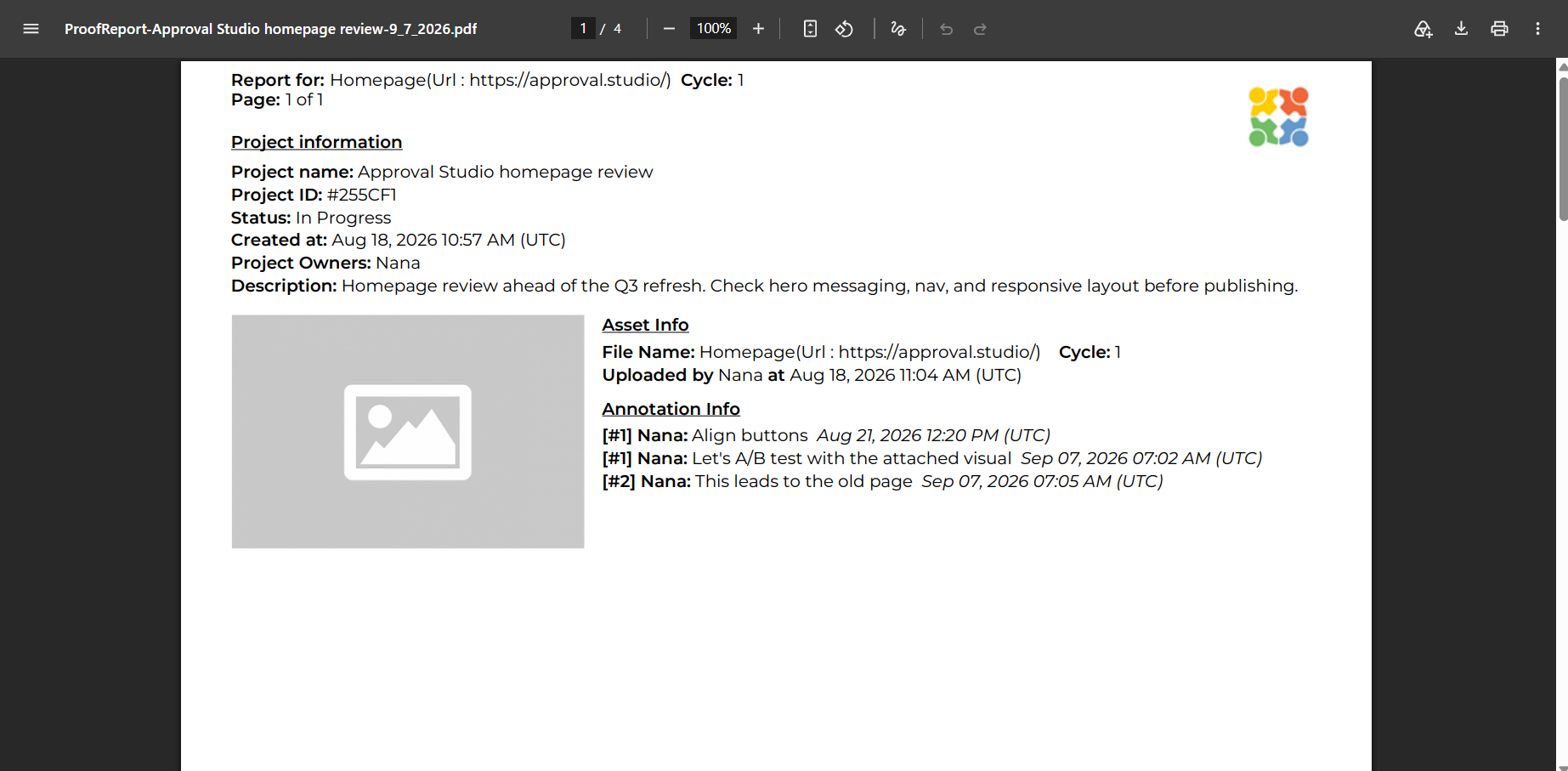 exported proof report
