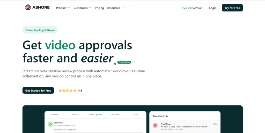 ashore homepage