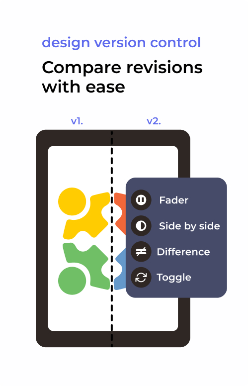 Two logo versions compared side by side with four compare mode options